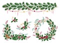 Christmas winter holiday decoration. Christmas wreath, garland, Christmas candles. Royalty Free Stock Photo